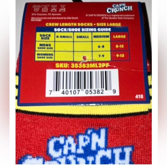 Cap’n Crunch Crew Socks 2 Pair Men 8-12 White Blue Red w Logo Cereal Oops! NEW! - Picture 4 of 9